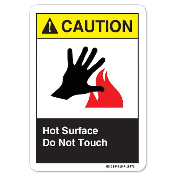 ANSI Caution Sign, Hot Surface Do Not Touch, 18in X 12in Aluminum, 12" H, 18" W, Landscape